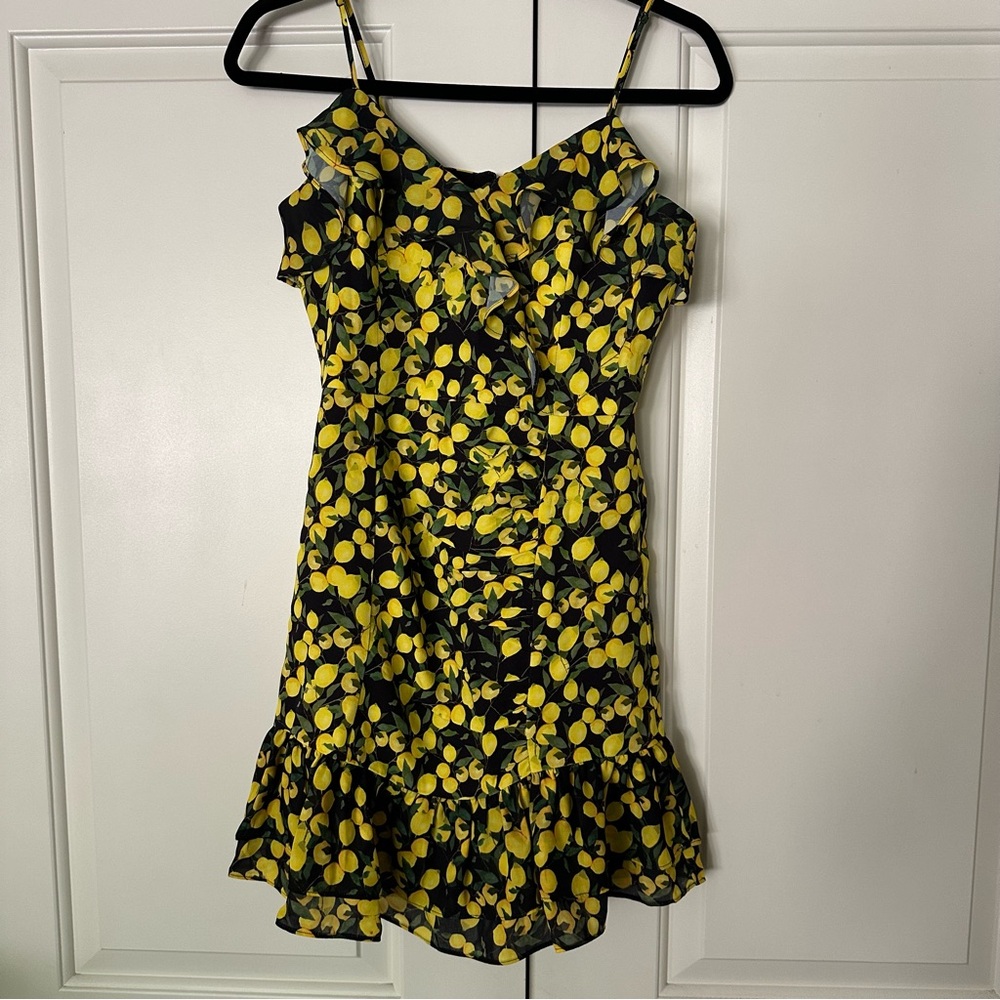 Parker Lemon Print Ruched Mini Dress Size 2 Yellow Summer Bright Preppy